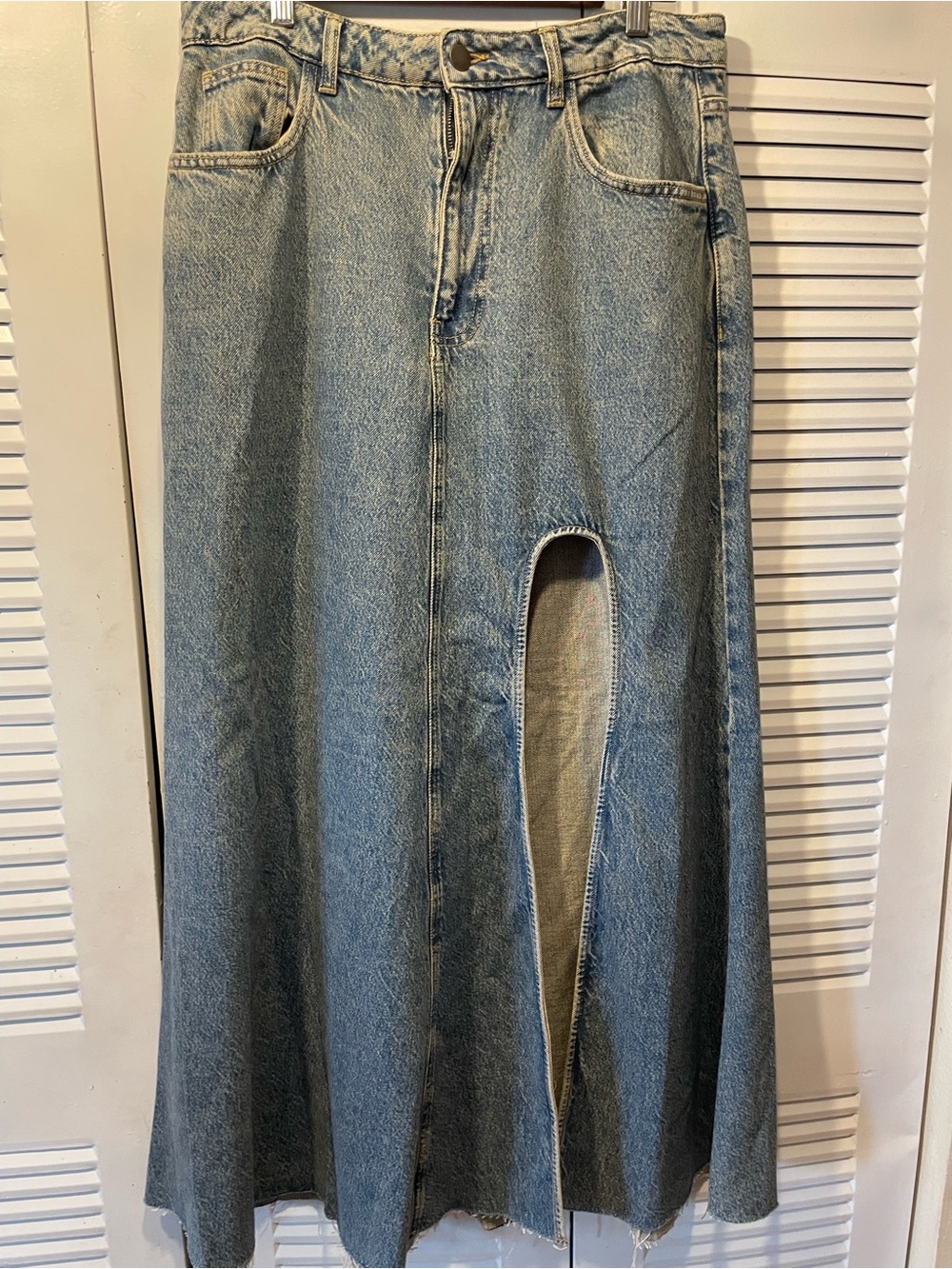 Ana Women’s High-Waist Blue Denim A-Line Skirt with Front Slit